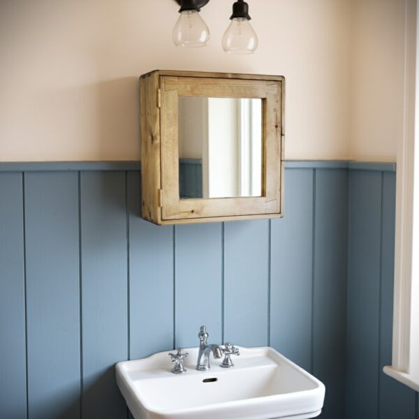 Rustic mirror door bathroom cabinet, over sink medicine cabinet handmade in Somerset UK from natural wood -edited_2