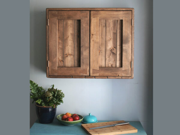 Wooden kitchen cabinet, chunky rustic double doors front view
