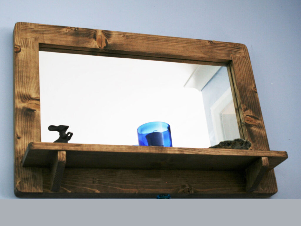 Large wooden mirror with shelf
