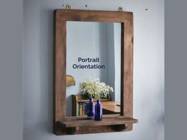 Wooden mirror with shelf, to hang portrait.