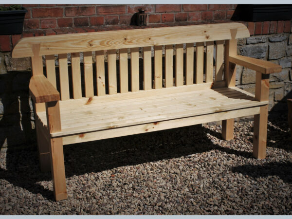 Garden bench seat with curved slatted back and dovetail detailing