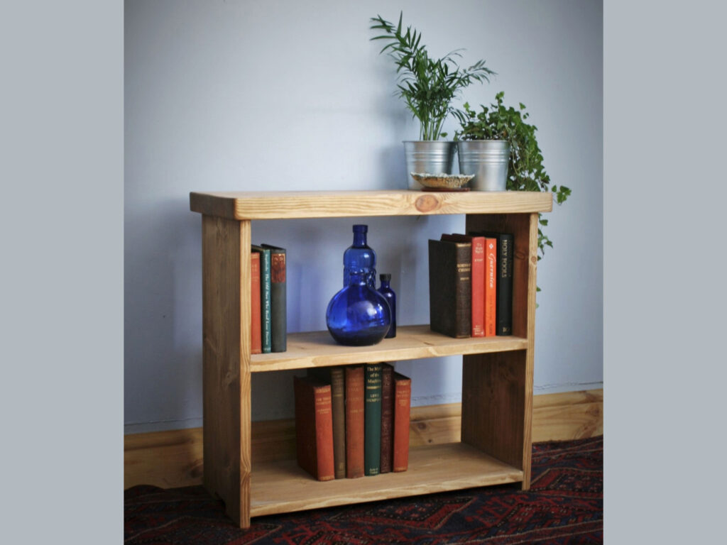Small rustic bookcase in natural light wood