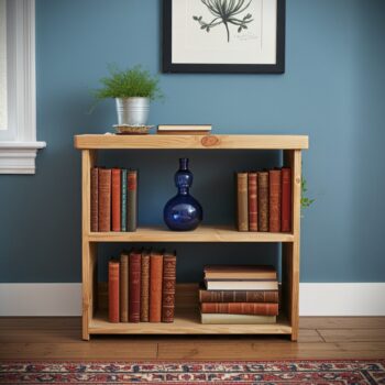 Small rustic bookcase, chunky low wooden bookshelf, custom handmade in Somerset UK -edited_1