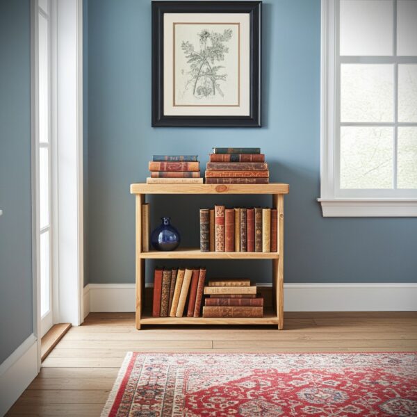 Small rustic bookcase, 2 tier low wooden bookshelf, custom handmade in Somerset UK -edited_1