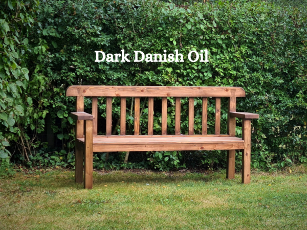 Garden bench seat in dark wood tone finish