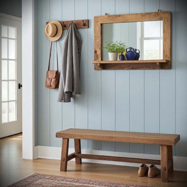 Large wooden mirror with shelf, wide artisan rustic wall mirror, custom handmade in Somerset UK -edited_1