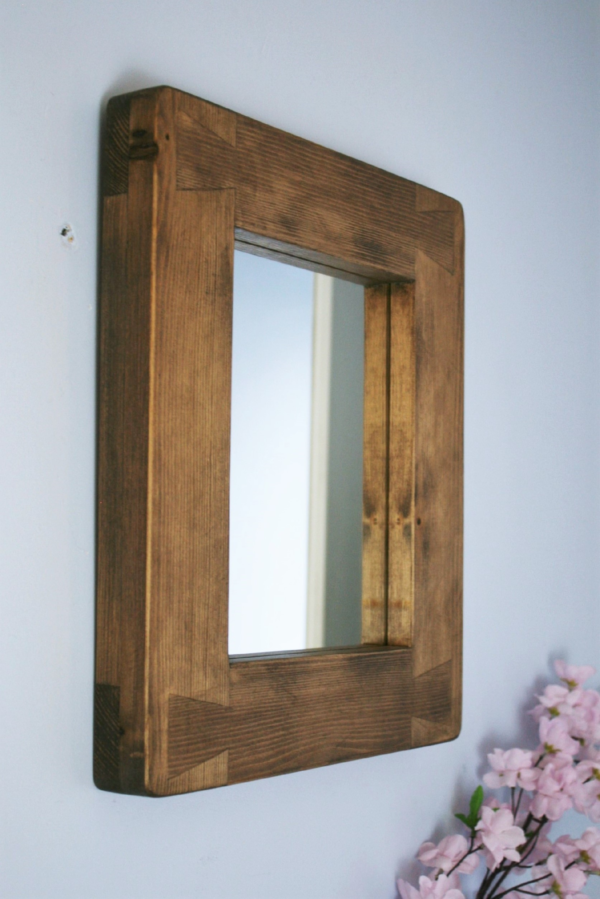 Small mirror with a natural dark wooden frame 8 x10 inch glass area