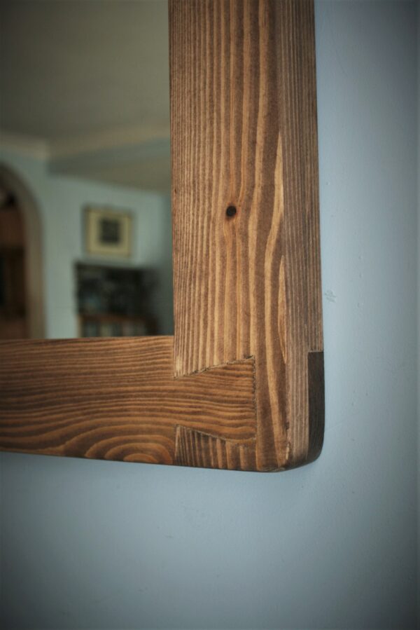 Detail of dovetail frame for medium square wooden mirror