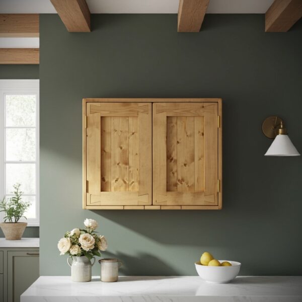 Wooden kitchen cabinet, chunky rustic wall cabinet in light wood, custom handmade in Somerset UK -edited_1