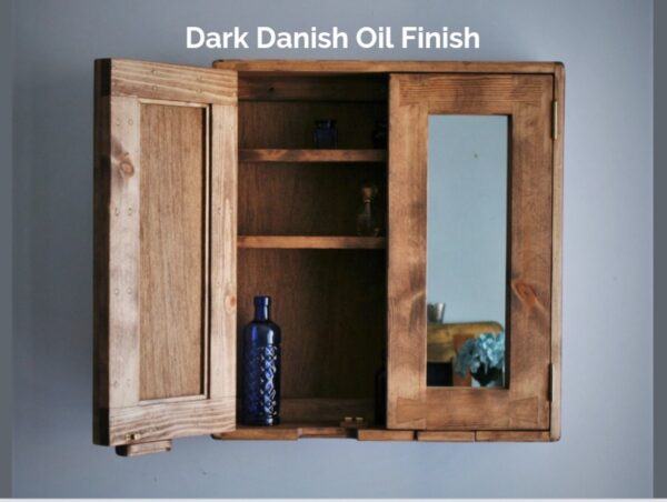 Large double mirror door wooden bathroom cabinet in the dark wood tone