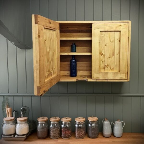 Wooden kitchen cabinet, large rustic wall cabinet with double doors, custom handmade in Somerset UK -edited_1