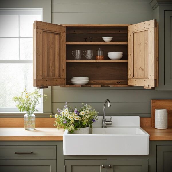 Wooden kitchen cabinet, large rustic wall cabinet with 2 doors, custom handmade in Somerset UK -edited_1