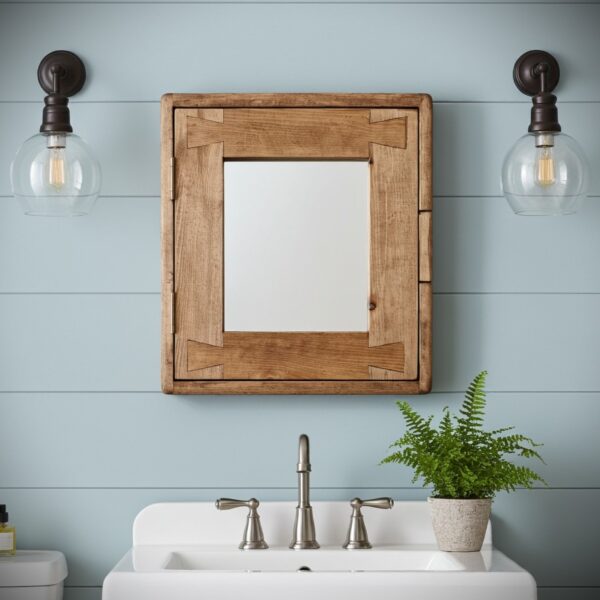 Small wooden bathroom cabinet, rustic natural wood mirror cabinet, custom handmade in Somerset UK -edited_1