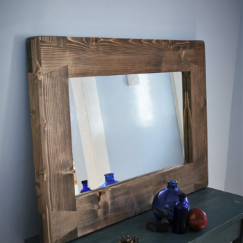 Rustic wooden mirror with chunky cottage farmhouse 12 cm frame, side view
