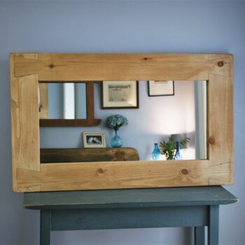 Chunky wooden mirror, rustic cottage vintage style, bespoke handmade from natural, sustainable wood in Somerset UK