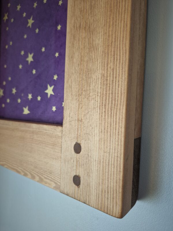 Wooden picture frame for 8 x 10 inch photo detail of chunky corner.