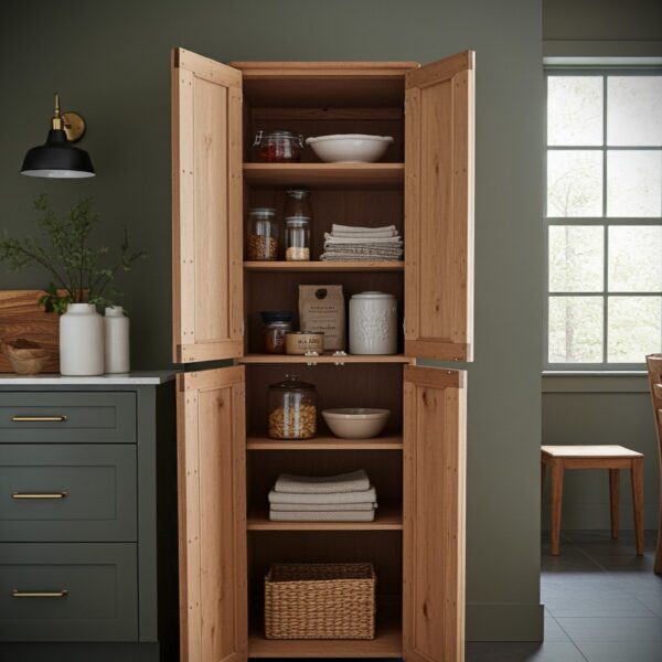 tall kitchen larder pantry cabinet for rustic home, freestanding kitchen shelves with doors custom handmade in Somerset UK -edited_1