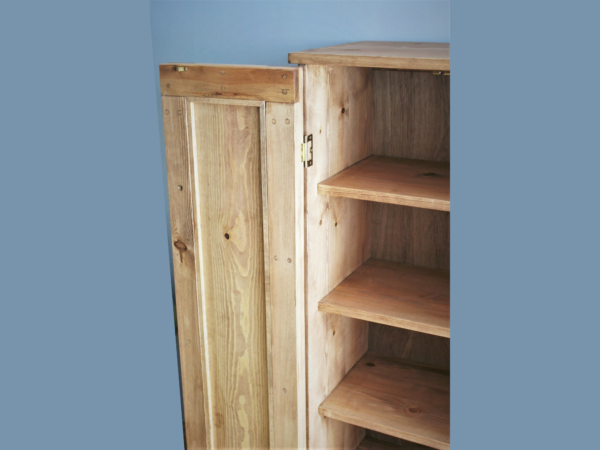 Narrow farmhouse larder cupboard, pale pine storage, made in Somerset UK.