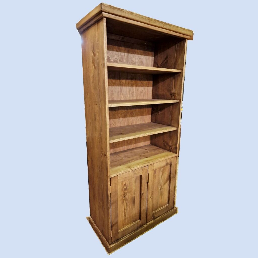 Tall-bespoke-bookcase-with-lower-double-doors in modern rustic style.