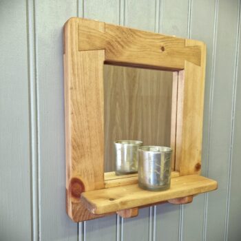 Small wooden shelf mirror in natural wood, modern rustic shelf mirror, perfect for small spaces from Somerset UK