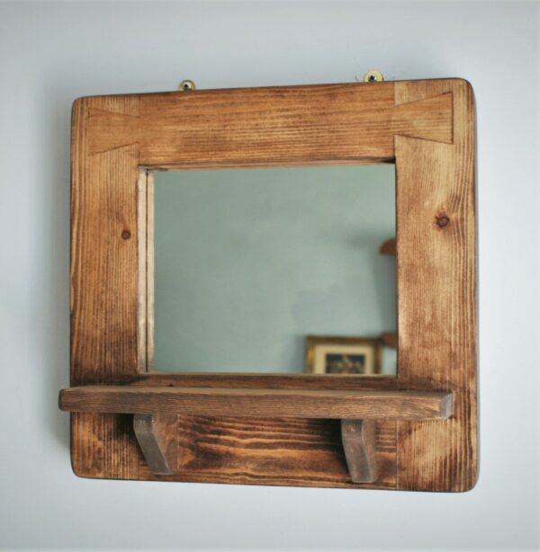 small landscape wooden mirror with shelf, rustic vintage style from Somerset UK