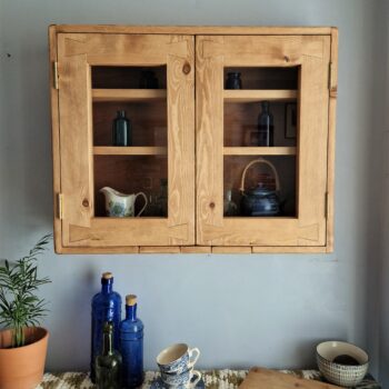 Glazed kitchen display cabinet- modern rustic style double glass door wooden cabinet from Somerset UK