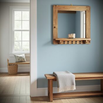 Mirror shelf and hooks in natural wood, custom handmade in Somerset UK in our chunky artisan cottage style -edited_1