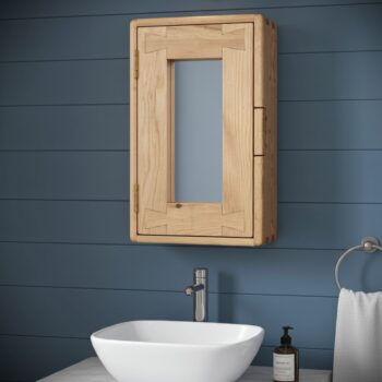 Slim bathroom mirror cabinet in rustic natural wood, medicine wall cabinet, bespoke handmade in Somerset UK -edited_1
