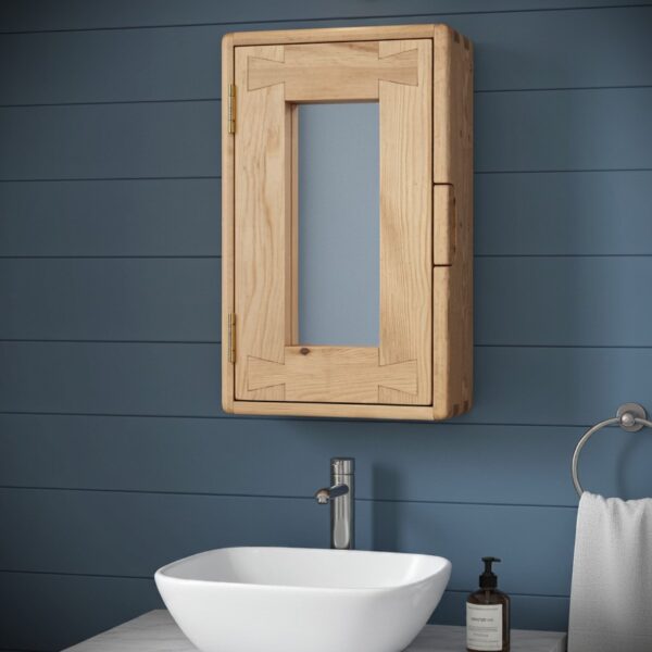 Slim bathroom mirror cabinet in rustic natural wood, medicine wall cabinet, bespoke handmade in Somerset UK -edited_1