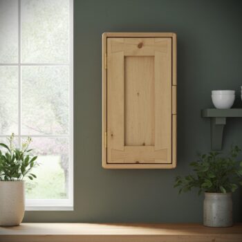 Slim wooden kitchen wall cabinet, with one door, chunky and rustic, bespoke handmade in Somerset UK -edited_1