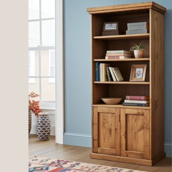 Wooden bookcase with doors, solid tall rustic bookshelf cabinet bespoke handmade in Somerset UK -edited_1