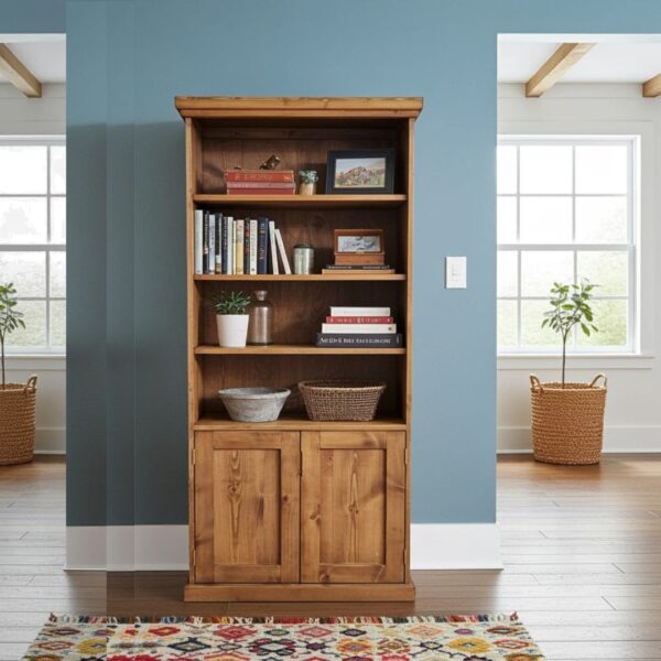 Wooden bookcase with doors, large rustic bookshelf cabinet custom handmade in Somerset UK -edited_1