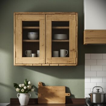 Glazed kitchen display cabinet, large display wall cabinet with glass doors in light wood, custom handmade in Somerset UK -edited_1