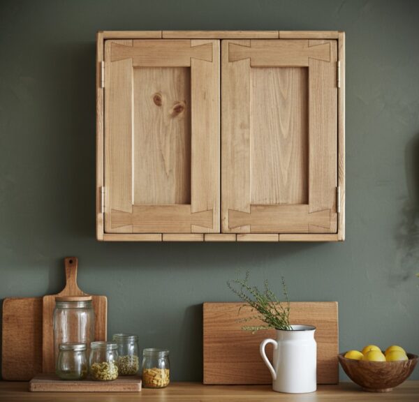 Cottage kitchen cabinet with double doors, chunky wooden wall cabinet custom handmade in Somerset UK -edited_1