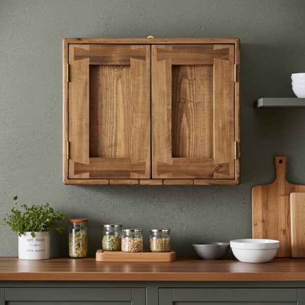 Dark wood kitchen cabinet with double doors, rustic wooden wall cabinet custom handmade in Somerset UK -edited_1