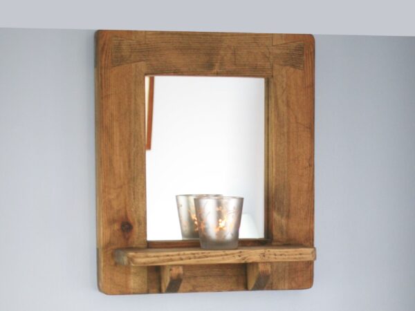 small wooden mirror with candle shelf, rustic vintage style from Somerset UK