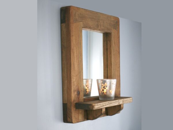 small wooden mirror with shelf, rustic vintage style from Somerset UK