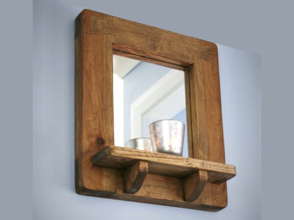 small wooden mirror with chunky shelf, rustic vintage style from Somerset UK