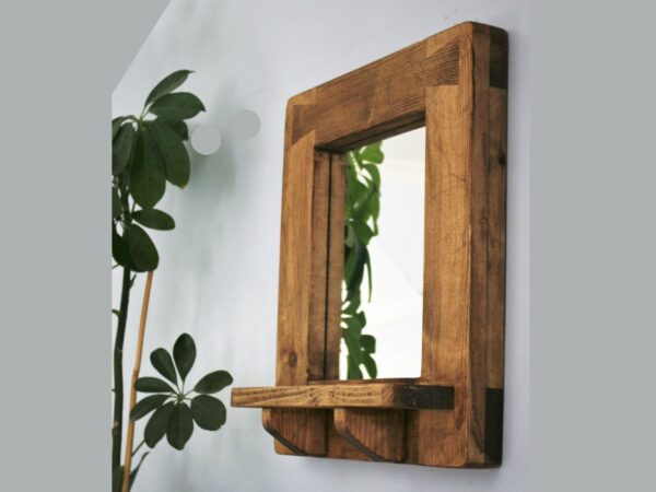 small wooden mirror with shelf, rustic vintage cottage style from Somerset UK