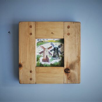 Small square picture frame, wooden photo frame. Front view. Natural rustic wood, handmade in Somerset UK