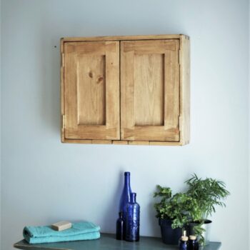 Bathroom cabinet without mirror, natural wood with 2 doors. Minimalist rustic, handmade in Somerset UK.