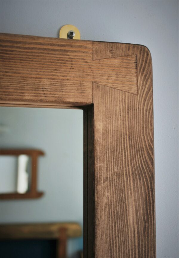 Mirror with shelf, dovetail joint detail. Handmade in Somerset UK