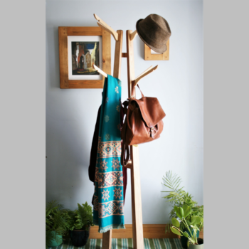 Wooden hat stand & coat rack – tall hall tree with 8 coat hanger hooks, minimalist hallway. Made in UK