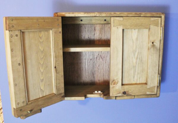 Small wooden kitchen cabinet with empty shelves. Handmade in natural rustic wood in Somerset UK