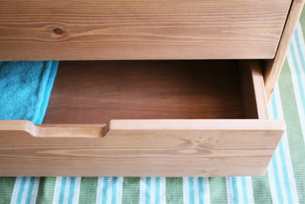 Sink stand with minimalist drawers in natural rustic wood. Handmade in Somerset UK.