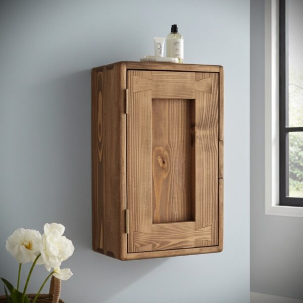 Slim dark wood bathroom cabinet, chunky and rustic, custom handmade in Somerset UK from natural, sustainable wood -edited_1