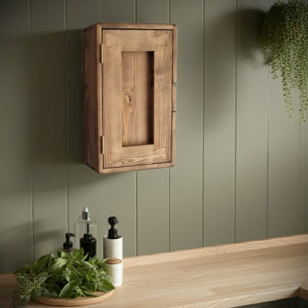 Slim dark kitchen cabinet, narrow minimalist rustic wooden wall cabinet, bespoke handmade in Somerset UK -edited_1