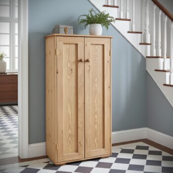 Large shoe storage cabinet in rustic natural wood, tall hallway cupboard custom handmade in Somerset UK -edited_1