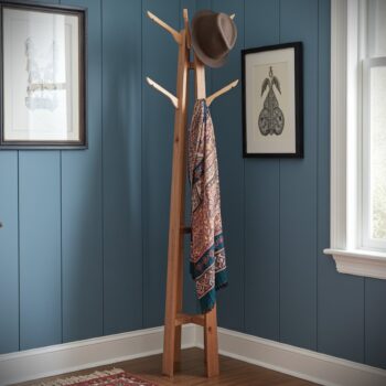 Wooden hat stand & coat rack, modern hall tree with 8 coat hanger hooks, custom handmade in Somerset UK -edited_1