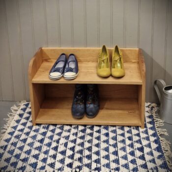 2 tier wooden shoe rack, low shoe shelf, cottage home in rustic country pine, from Somerset UK
